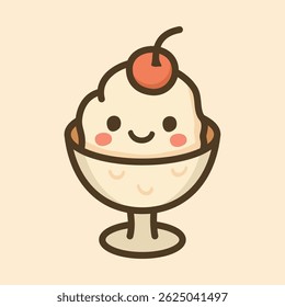 Kawaii Design Style Glass of Ice Cream Vector Template