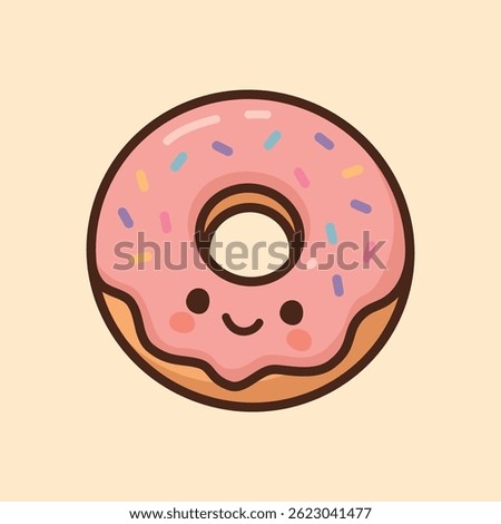 Kawaii Design Style Happy Donut with Sprinkles Vector Template