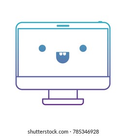 kawaii desktop computer in degraded blue to purple color contour