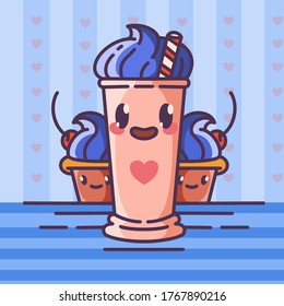 kawaii dessert, bright food illustration