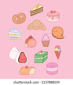 Kawaii Dessert Candies Icon Set