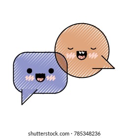 kawaii dialogue speech set with tail in colored crayon silhouette