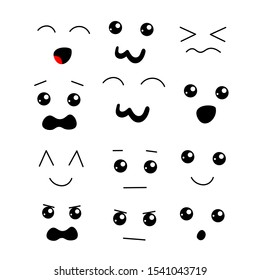 Kawaii different expressions cute faces set. Manga style emoticons. Japanese anime characters. Isolated on white. Vector.