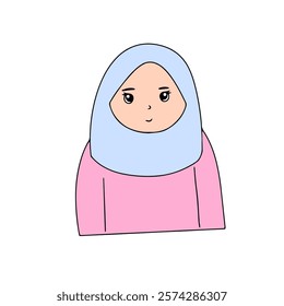 kawaii different woman wearing hijab cartoon