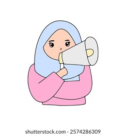 kawaii different woman wearing hijab cartoon