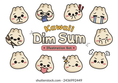 Kawaii Dim Sum Illustration Vector Set