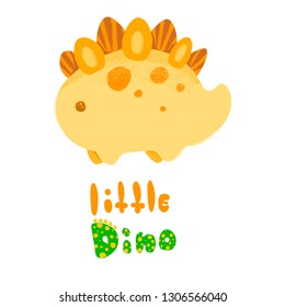 Kawaii dinosaur and Lettering Little Dino. Vector illustration. Textured effect pencil, acrylic