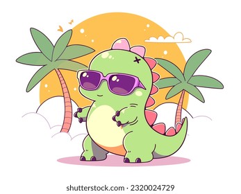 A kawaii dinosaur wearing dark sunglasses