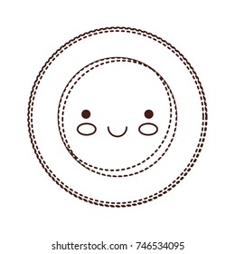 kawaii dish in top view in brown dotted silhouette vector illustration