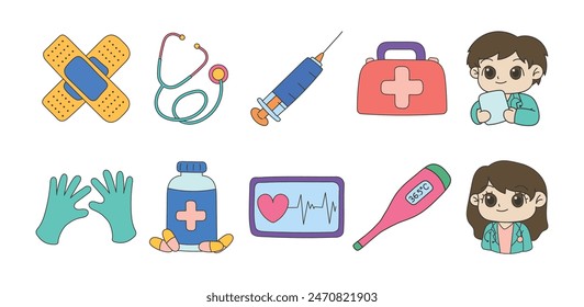 Kawaii Doctor Doodle Illustration Set