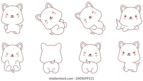 Kawaii dog set coloring animals collection