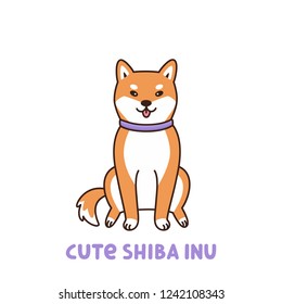 Kawaii dog of shiba inu breed with purple collar. It can be used for sticker, patch, phone case, poster, t-shirt, mug and other design.