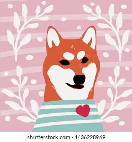 Kawaii dog of shiba inu breed Cartoon style Vector