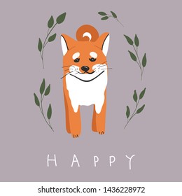 Kawaii dog of shiba inu breed Cartoon style Vector