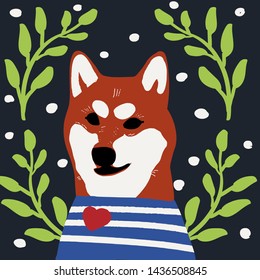 Kawaii dog of shiba inu breed Cartoon style Vector