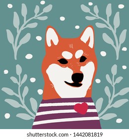 Kawaii dog of shiba inu breed Cartoon style Vector