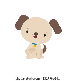 Kawaii dog sitting animal. Cute carton character. Sweet little puppy pet childish style. Funny lovely baby design. Mascot, emoji, avatar, logo, game, decal, sticker, print, app for children.