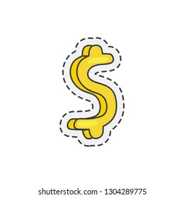 Kawaii dollar sign. Cute hand drawn colored vector. editable stroke.
