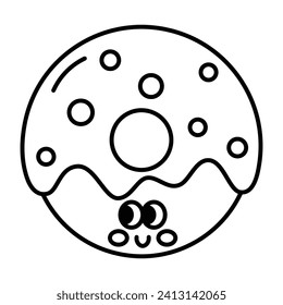 Kawaii Donut cartoon line icon. vector illustration.