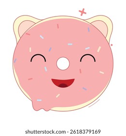 Kawaii Donut Character Vector with Cute Face and Soft Colors, Perfect for Kids Illustrations, Sticker Design, Dessert Graphics, Fun Branding, and Sweet-Themed Projects.