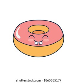 kawaii donut icon over white background, flat style, vector illustration