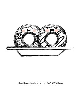 kawaii donuts with cream glaze on dish in monochrome blurred silhouette