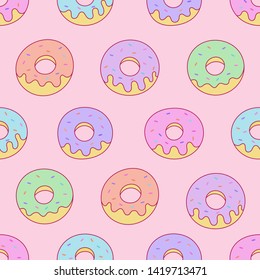 kawaii donuts seamless pattern on pink background for cafe or restaurant. illustration vector.