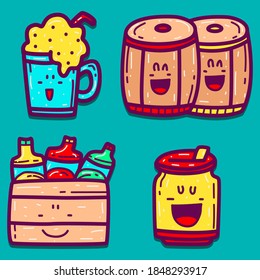 kawaii doodle beer cartoon designs  for coloring, backgrounds, stickers, logos, icons and more 