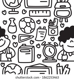kawaii doodle cartoon back to school pattern designs for stickers, backgrounds, wallpapers, clothes, decorations and more 