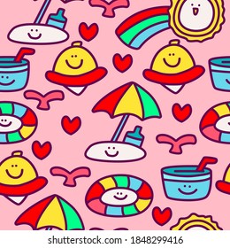 kawaii doodle cartoon beach pattern designs for stickers, backgrounds, wallpapers, clothes, decorations and more 