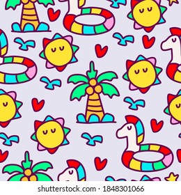 kawaii doodle cartoon beach pattern designs for stickers, backgrounds, wallpapers, clothes, decorations and more 