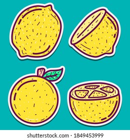 kawaii doodle cartoon lemon designs for wallpaper, stickers, coloring books, pins, emblems, logos and more