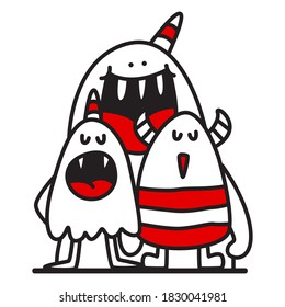 kawaii doodle cartoon monster designs for wallpaper, stickers, coloring books, pins, emblems, logos and more