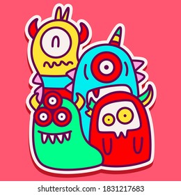 kawaii doodle cartoon monster designs for wallpaper, stickers, coloring books, pins, emblems, logos and more