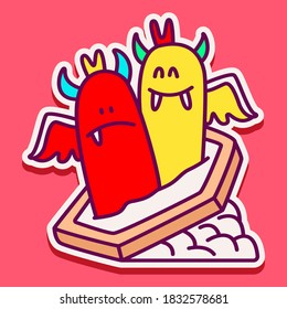 kawaii doodle cartoon monster designs for wallpaper, stickers, coloring books, pins, emblems, logos and more