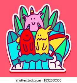 kawaii doodle cartoon monster designs for wallpaper, stickers, coloring books, pins, emblems, logos and more