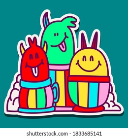 kawaii doodle cartoon monster designs for wallpaper, stickers, coloring books, pins, emblems, logos and more