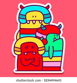 kawaii doodle cartoon monster designs for wallpaper, stickers, coloring books, pins, emblems, logos and more