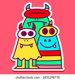 kawaii doodle cartoon monster designs for wallpaper, stickers, coloring books, pins, emblems, logos and more