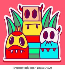 kawaii doodle cartoon monster designs for wallpaper, stickers, coloring books, pins, emblems, logos and more