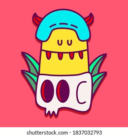 kawaii doodle cartoon monster designs for wallpaper, stickers, coloring books, pins, emblems, logos and more