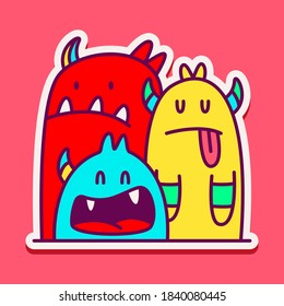 Kawaii-Doodle-Cartoon-Monster-Designs für Tapeten, Aufkleber, Farbbücher, Stifte, Embleme, Logos und mehr