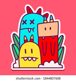 kawaii doodle cartoon monster designs for wallpaper, stickers, coloring books, pins, emblems, logos and more