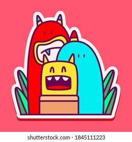 kawaii doodle cartoon monster designs for wallpaper, stickers, coloring books, pins, emblems, logos and more