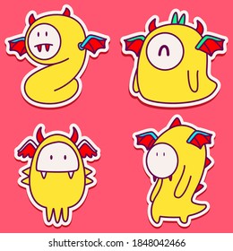 kawaii doodle cartoon monster designs for wallpaper, stickers, coloring books, pins, emblems, logos and more