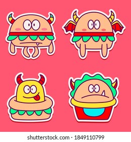 kawaii doodle cartoon monster designs for wallpaper, stickers, coloring books, pins, emblems, logos and more