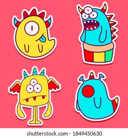 kawaii doodle cartoon monster designs for wallpaper, stickers, coloring books, pins, emblems, logos and more