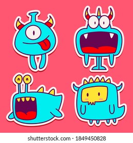 kawaii doodle cartoon monster designs for wallpaper, stickers, coloring books, pins, emblems, logos and more