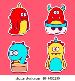 kawaii doodle cartoon monster designs for wallpaper, stickers, coloring books, pins, emblems, logos and more