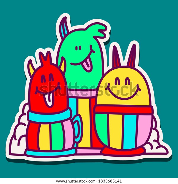 Kawaii Doodle Cartoon Monster Designs Wallpaper Stock Vector (Royalty ...